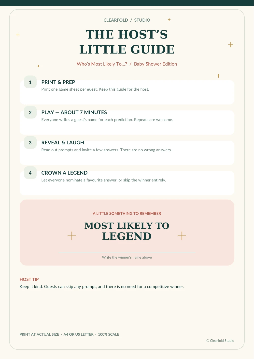 Host's Little Guide with four simple steps and a printable mini award
